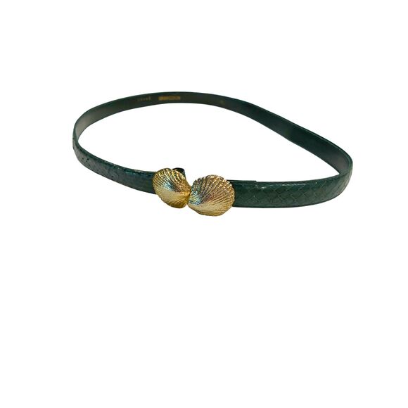 Vintage Emerald Snakeskin Belt Gold Shell Clasp